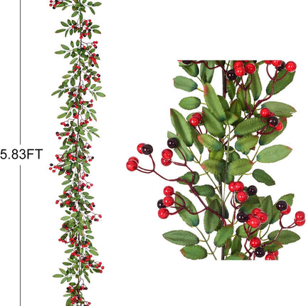 Artiflr 5.83 FT Red Berry Christmas Garland with Pine Cone Garland Artificail Berry Garland Indoor Outdoor Garden Gate Home Decoration for Winter Holiday Year Decor