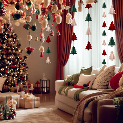 Red White Green Christmas Decorations - 23pcs Tissue Paper Flowers Pom Poms Tassel Garland Banner 3D Christmas Tree Paper Streamers Christmas Party Decorations For Home Indoor Outdoor Hanging Decor