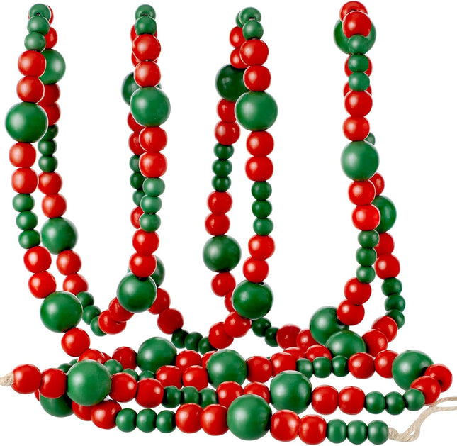 8.9 Feet Christmas Wooden Bead Garland Wood Candy Garland Ornament Xmas Wood Bead Garland Christmas Tree Bead Decoration for Christmas Holiday Party Decoration (Red, Green)