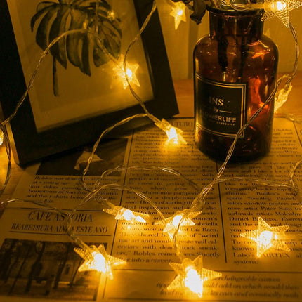 Star String Lights, 20Ft 40 LED Star Fairy Lights Battery Operated, Christmas Twinkle Lights Indoor Outdoor for Bedroom Canopy Patio Wedding Party Ramadan Home Decorations (Warm White)