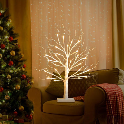 Lighted Birch Tree for Christmas Decorations 2FT Tabletop Light up Birch Tree with 24 LED Lights Mini Christmas Tree Decor for Indoor Home Table Decor Battery Operated (Warm White, Timer)