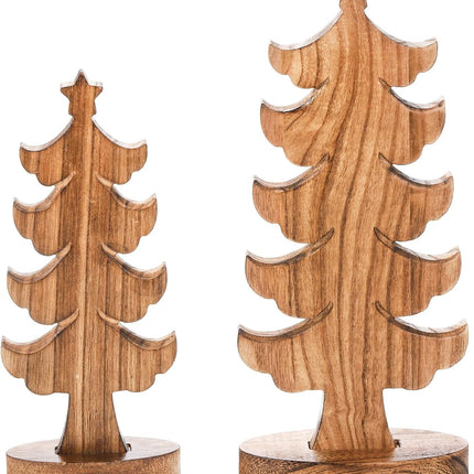 yarlung Set of 2 Wooden Christmas Trees, Standing Tabletop Christmas Decoration with Oval Base Rustic Wood Trees for Hanging Christmas Ornament, Farmhouse Decor, Home, Office, 2 Sizes