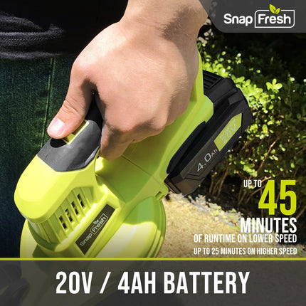 Cordless Blower & Vacuum - SnapFresh 2 in 1 Electric Blower with 4.0Ah Lithium Battery & 2h Fast Charger, 20V Handheld Vacuum Sweeper with Bag for Small Trash, Car, Dust, Pet Hair, Corner Cleaning
