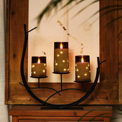 Homemory Flickering Flameless Candles with String Lights, Battery Operated Candles, Embedded String Lights LED Candles, Unbreakable Plexiglass Candles with Remote, Set of 3, Grey