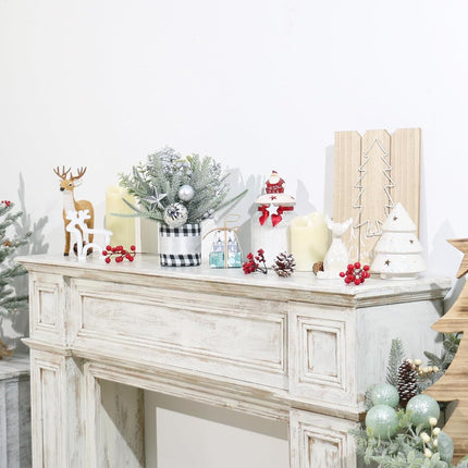 SY Super Bang Small Buffalo Check Plaid Christmas Tree, Artificial Mini Tabletop Christmas Tree Decorations with Silver Ornaments, for Home Holiday Indoor Party Xmas Decor.