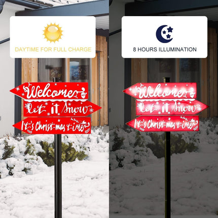 Solar Christmas Decoration Sign Lights, Waterproof Large Xmas Yard Stake Lights with 24 LED Lights Christmas Time Pathway Lights Decoration for Patio Garden Lawn Home Front Door