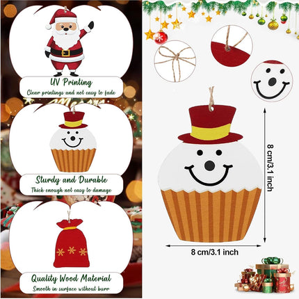 32 Pcs Christmas Tree Decorations, Wooden Hanging Christmas Ornaments Santa Claus Xmas Christmas Tree Balls Wreath Gnome Wood Signs Craft Decor for Christmas Tree Fall Winter Party Year Home