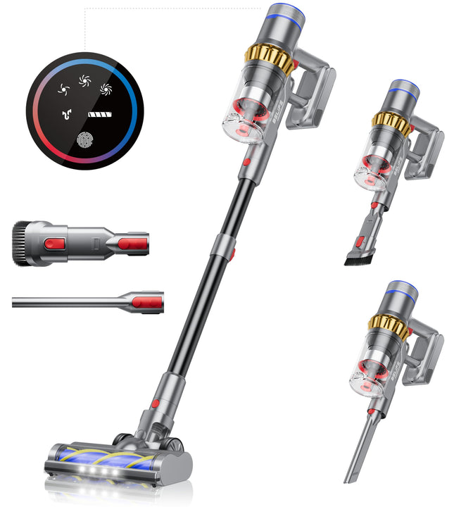 Belife Cordless Vacuum Cleaner, 38Kpa 450W Stick Vacuum Cleaners For Home Carpet Hardwood Floor, Wireless Household Vaccum For Pet Hair With Led Touch Display, Up To 45Mins Runtimegold