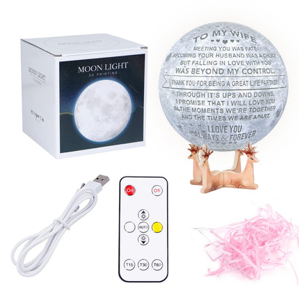 Engraved 3D Moon Lamp for Wife,Personalized 5.9 Inch 3D Printing Moon Light for Wife Valentine's Christmas (for Wife-02)