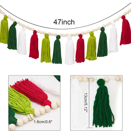 Anwyll Tassel Garlands,Christmas Tassel Garlands with Wood Beads,Tassel Wall Hanging Decor,Classroom Home Decor Pastel Tassel Garland with 2Pcs Pom Pom Balls Garlands for Christmas Holiday Party