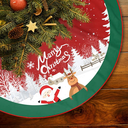Christmas Tree Skirt Red and Green Tree Skirt Ornaments Soft Plush Christmas Tree Mat with Santa Snow Claus Deer for Decorations Holiday Party Indoor Outdoor 48 Inches