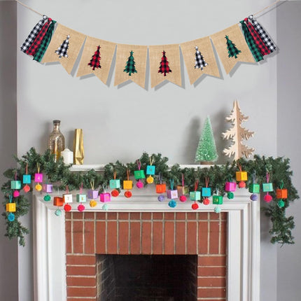 Uniwish Buffalo Plaid Christmas Tree Banner Garland Christmas Decorations for Mantel Fireplace White Red Green Christmas Gingham Tassel Hanging Bunting
