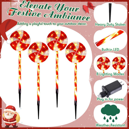 Ganeen 8 Pack Christmas Pathway Markers Lights Christmas Lollipop Lights Outdoor 25.6'' Christmas Candy Pathway Decorations with 8 Lighting Modes String Lights Plugin for Holiday(Red)