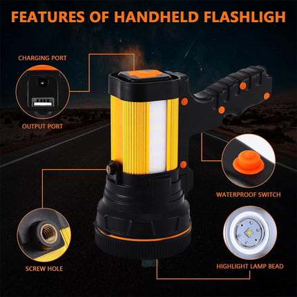GEPROSMA Super Bright Most Powerful Cordless Handheld Spotlight High 6000 Lumens Rechargeable Big LED Flashlight, Large Searchlight Long Lasting Long Range