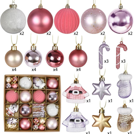 Beinhome 40ct Christmas Ball Ornaments Set, Red Pink and Gold Shatterproof Christmas Tree Ornaments Hanging Ball Decoration Bulk for Xmas Home Party Festival Decor