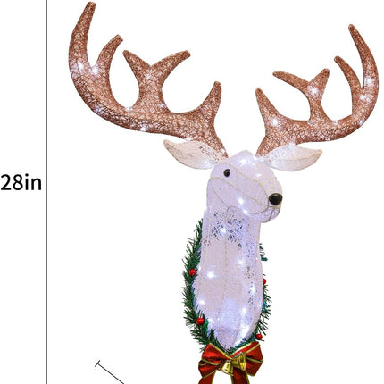 Christmas Outdoor Decoration, Reindeer Head Wall Decor,Xmas Rudolph Reindeer Hanging Wreath with Operated 8 Modes, Creating a Unique Atmosphere for The Entire Christmas Season. (Brown)