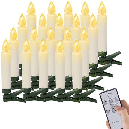 Christmas Tree Candles Lights Battery Operated, 20 PCS Flameless LED Candles with RF Remote and Timer, Clip on Candle Lights for Christmas Tree, Electric Fake Taper Candle Lights for Home Party Decor