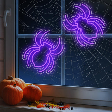 Purple LED Spider Lights Sign Light Up Spider Sign for Wall Night Light Birthday/Halloween Party Battery Powered/USB Christmas Lamp Home Decor