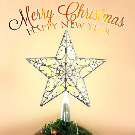 Nuanchu Christmas Star Tree Topper Ornament 10.4 inch x 9.4 inch Glitter Tree Topper with 20 LED Lights Xmas Tree Topper Reflector Star Treetop Lighted Christmas Tree Decorations Plastic Star(Silver)