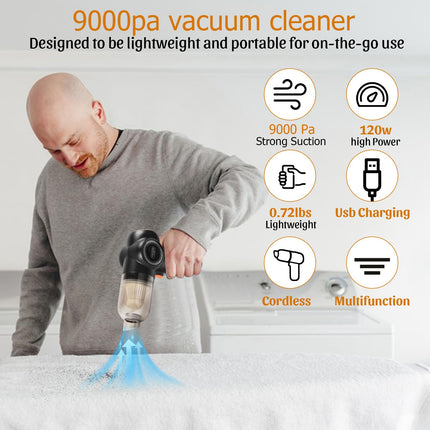 Car Vacuum Cleaner, Cordless Handheld Vacuum, 9000 Pa Portable Mini Vacuum With Multinozzles, Rechargeable 2In1 Car Vac & Air Blower For Carcomputerkeyboarddeskhomepetsewing Machine