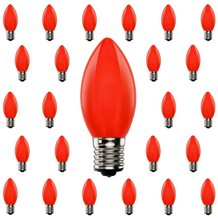 25Pack C9 LED Opaque Replacement Christmas Light Bulbs, LED Shatterproof Red Light Bulbs for Christmas Outdoor Light Strings, E17 Medium Base Night Light Bulbs, 0.6W Commercial Grade Dimmable Bulbs