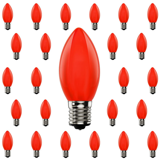 25Pack C9 LED Opaque Replacement Christmas Light Bulbs, LED Shatterproof Red Light Bulbs for Christmas Outdoor Light Strings, E17 Medium Base Night Light Bulbs, 0.6W Commercial Grade Dimmable Bulbs