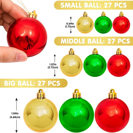 Whaline Christmas Ball Garland Ball Ornaments 6ft Bauble Garland Christmas Tree Ball Decorations Shatterproof Ball Ornament for Xmas Party Supplies, Indoor Outdoor Home Office, Red Green Gold