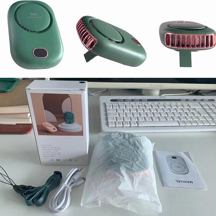 Mini Personal Fan Portable And Rechargeable With Lanyard Bracket Can Hanging Neck Put On Desk Clip Waist Outdoor Cooling