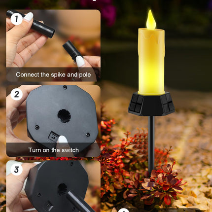 Solar Lights Outdoor Waterproof, Electric LED Flameless Candles with 3 Solar Panels, Solar Pathway Lights for Christmas Outdoor Party Yard Camping Garden Home Decorations, 2 Pack