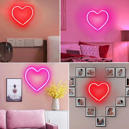 2-Pack Heart Neon Sign, Neon Heart Lights Battery Operated or USB Powered Decoration Lamp, LED Wall Decoration Lights for Bedroom Girl's Room Home Birthday Party Wedding Christmas Décor (Pink & Red)