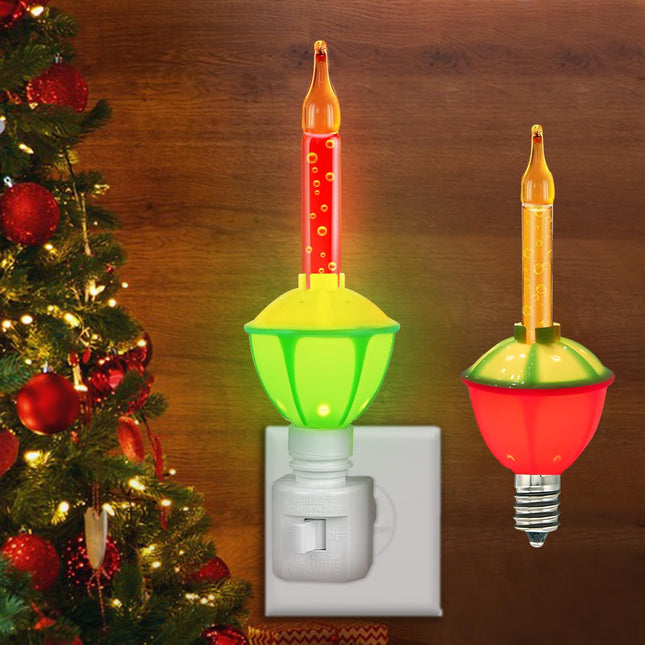 1 Pack Multi-Color Christmas Bubble Light Night Lights,2 Vintage Bubble Light Bulbs with Multicolor Liquid 5W C7/ E12 Candelabra Base Swivel Plug-in Base,White