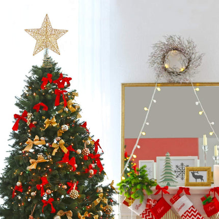 Golden Star Christmas Tree Topper Hallow Bling Powder Christmas Treetop Lights for Holiday Decoration, 7.8 x 11.8 Inch