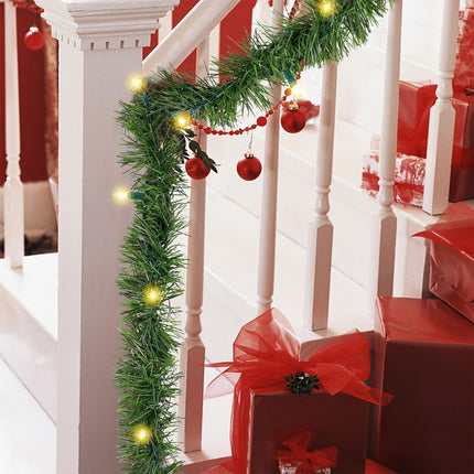 Biswing 50FT Pre-lit Christmas Green Garland, Lighted Artificial Pine Garlands with 100 Count Clear Incandescent Mini Lights, Light Up for Indoor Outdoor Gate Home Winter Holiday Year Decorations