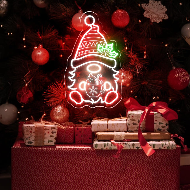 Christmas Gnome Neon Signs, Handmade Led Neon Light Sign for Christmas Party Home Bedroom Man Cave Bar Business