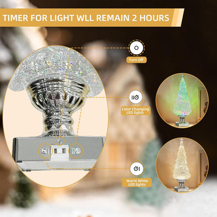 1PC Lighted Christmas Tree,13.9 Inch Tabletop Christmas Tree Lamp, Colorful Lighted Swirling Snow Glitter Tree-Timer- Top Star-Light up Valentines/Christmas Decorations