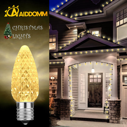 25 Pack C9 LED Replacement Lights Bulbs Christmas, Warm White LED Christmas Lights Bulbs Replacement, E17 Replacement Christmas Lights Bulbs Outdoor, Dimmable Faceted Bulbs, Holiday Decoration