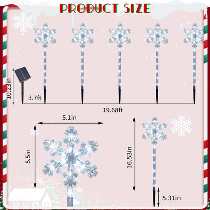 BRIGHTDECK Solar Christmas Pathway Lights, Set of 5 Outdoor Snowflake Lights Decorations Waterproof Stake Lights Garden Decorative Lights for Yard Lawn Patio Walkway Decor (Large Snowflake)
