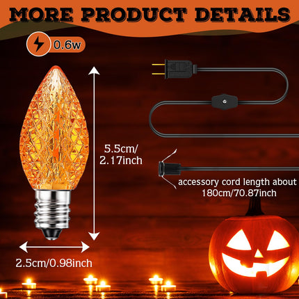 Meonum 2 Pcs C7 0.6w LED Lights Bulbs with Accessory Cord Bulb Socket, Christmas Blow Mold Light Replacemen Kit, Orange Strawberry Village Light for Xmas Tree Halloween Pumpkin Skeleton House Craft