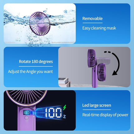 Handheld Fan, Portable Fan, 4000Mah Usb Rechargeable Personal Fan, 180° Foldable Mini Desk Fan, 6 Wind Speed, Lcd Digital Display