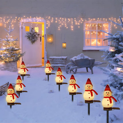 Solar Christmas Decorations Outdoor, 8PCS Snowman Shape Solar Christmas Stakes Lights, Christmas Pathway Lights for Christmas Yard, Garden, Patio Decor