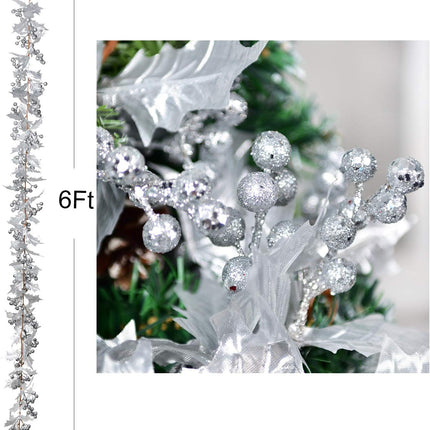 Artiflr Silver Berry Christmas Garland, 6Foot Flexible Artificial Berry Garland for Indoor Outdoor Home Fireplace Decoration for Winter Christmas Holiday Year Decor