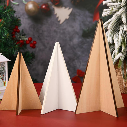 5pcs Christmas Wooden Tree Decor 3D Farmhouse Christmas Tree Tabletop Ornaments Sanding Wooden Xmas Centerpiece for Home Office Indoor Tiered Tray Christmas Decoration