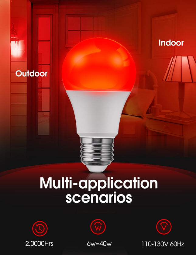 L LOHAS LED Red Light Bulbs Outdoor, Dusk to Dawn Sensor A19 Red Porch Lights 40W Equivalent, 6W Red Colored Light Bulb, Auto-On/Off E26 Base for Christmas, Party Wedding, Patio, Backyard 4 Pack