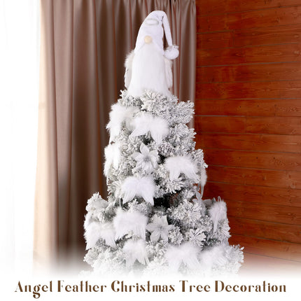 Sratte Christmas Angel Gnomes Treetop 23 Inch White and Silver Gnome Tree Topper and 24 Pcs 4.72 x 4.6 Inch Angel Feather Ornament Plush Christmas Tree Mantel Table Decorations for Xmas Winter Holiday