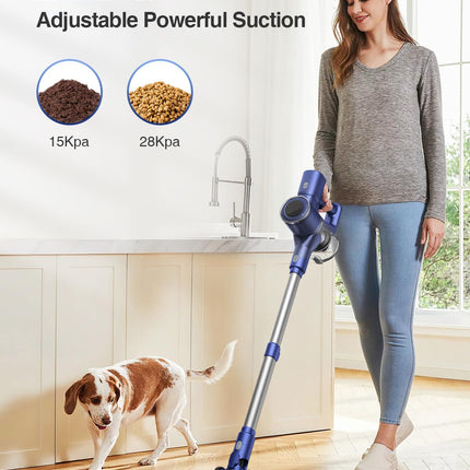 Cordless Vacuum Cleaner, Stick Vacuum Cleaners With 28Kpa Powerful Suction, Antitangle Handheld Vacuum Cleaner For Home With Led Display For Carpet Hardwood Floor Pet Hair Car Cleaning Blue