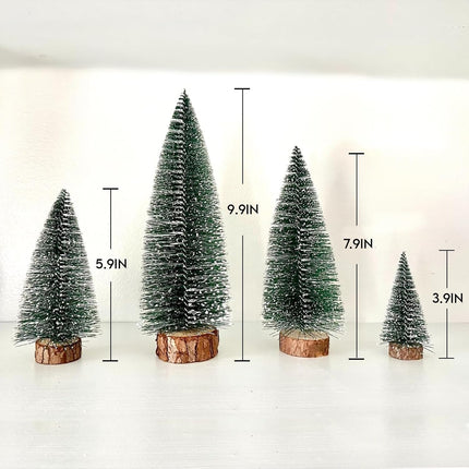 Mini Christmas Tree, Bottle Brush Christmas Tree, 4 PCS Artificial Christmas Tree with Wooden Bases for Xmas Holiday Party Home Tabletop Bottle Brush Trees, Green