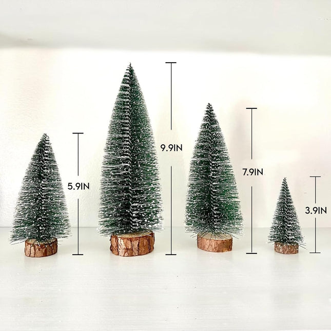 Mini Christmas Tree, Bottle Brush Christmas Tree, 4 PCS Artificial Christmas Tree with Wooden Bases for Xmas Holiday Party Home Tabletop Bottle Brush Trees, Green