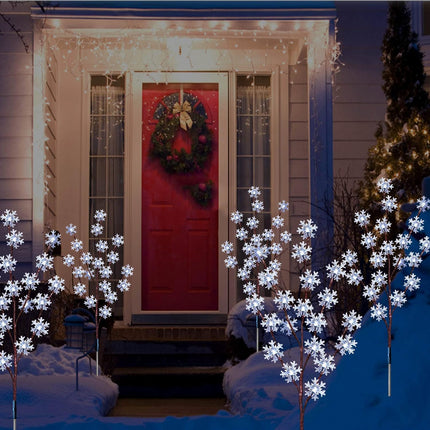 Designed Set of 4pcs 80 led Solar Christmas Snowflake Lights for Yard Decor,8 Modes Waterproof Outdoor Lighted Solar Stake Lights for Xmas Lawn Walkway Holiday Cemetery Decoration(Cool White)