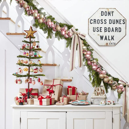 6 FEET Christmas Ball Garland Ornaments Shatterproof Xmas Hanging Balls Decorations for Home Indoor Outdoor Mantel Holiday Party Wedding Tree - Champagne Gold and Pink