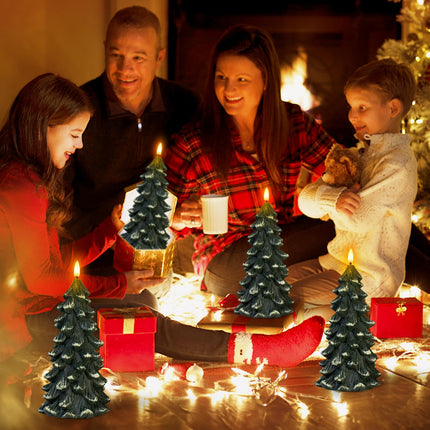 Christmas Tree Shaped Flickering Flameless Candles, Green Real Wax Battery Operated LED Candles with Timer for Christmas Home Party Decoration Christmas Set of 2